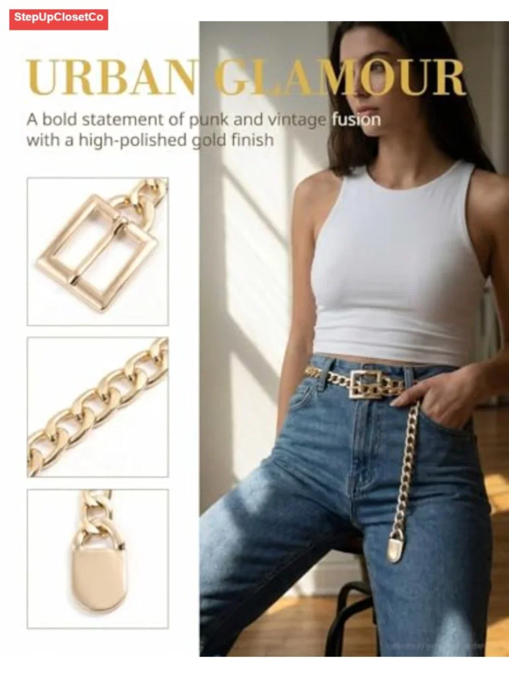 Metal Concho Chain Belt for Women Western Cowgirl Adjustable